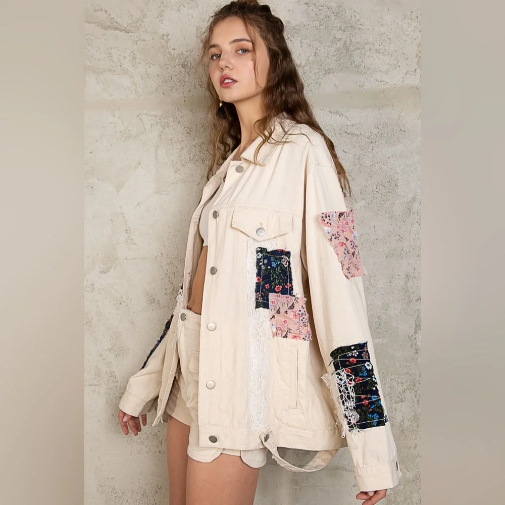 #25 New! Pol Boho Patched Oversized Denim Jacket - Picture 2 of 5